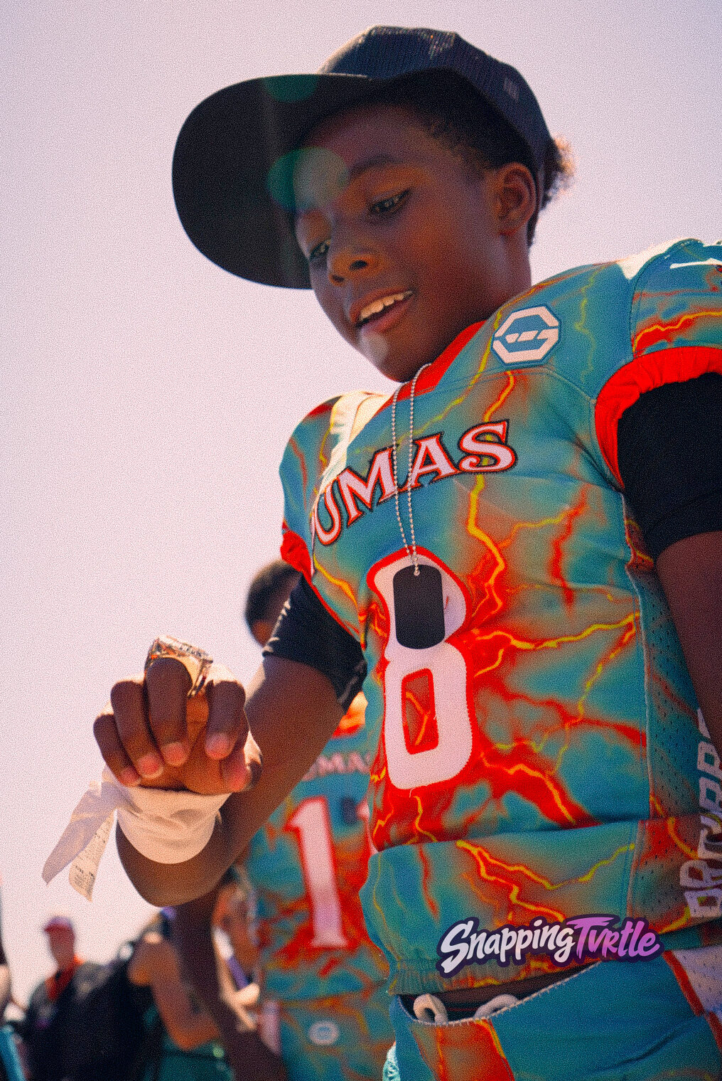 Youth football player after the game